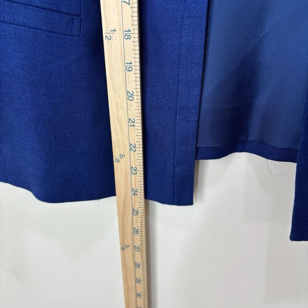 Talbots 100% Linen Blazer Jacket 12p Cobalt Blue Open Front Career Lightweight